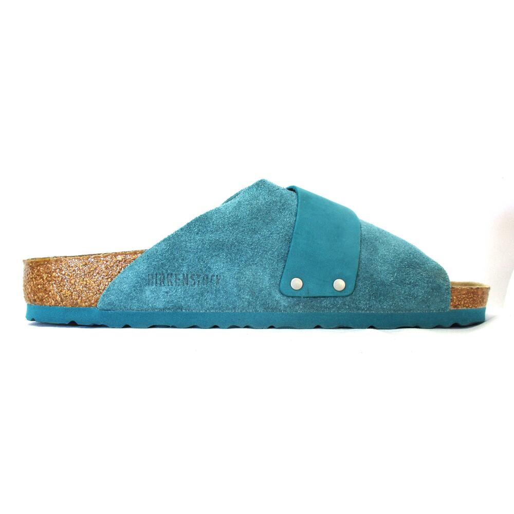 Nwd BIRKENSTOCK Turquoise Teal Suede Leather Slide Sandals Unisex M 9 / W 11 - Picture 6 of 14